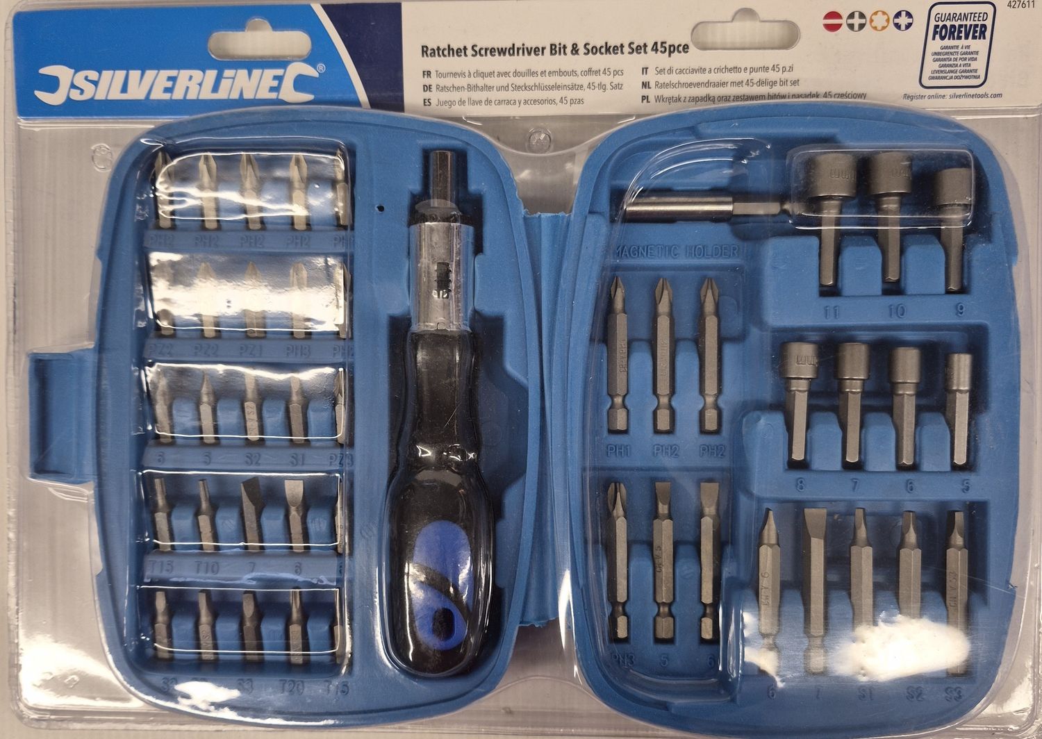 RATCHET SCREWDRIVER &amp; SOCKET SET 45PC