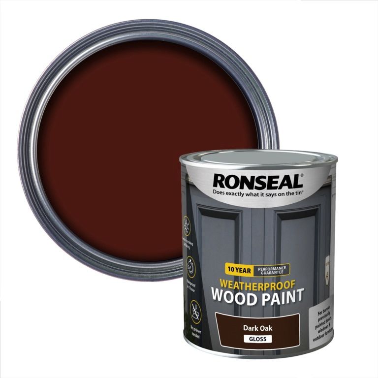 RONSEAL 10 YEAR WOOD PAINT GLOSS DARK OAK 750ML