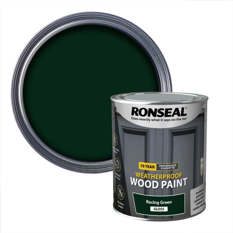 RONSEAL 10 YEAR WOOD PAINT GLOSS RACING GREEN 750ML