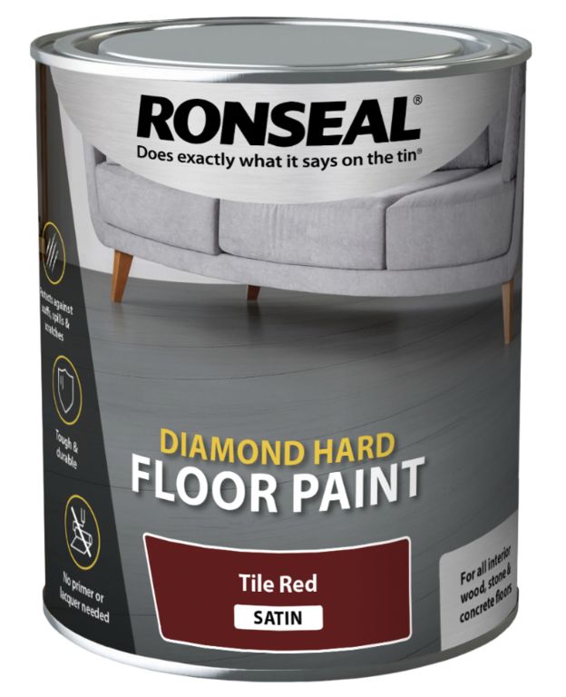 RONSEAL DIAMOND HARD FLOOR PAINT TILE RED SATIN 750ML 35750
