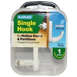 PLASPLUG HW124 HOLLOW DOOR HOOK WHITE