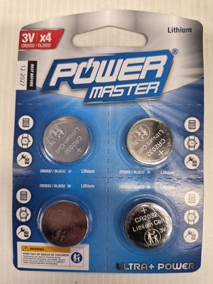 POWER MASTER CR2032 BUTTON CELL x 4 pack