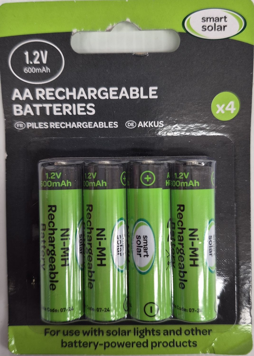 SMART SOLAR AA RECHARGEABLE BATTERY  X 4