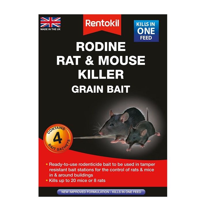 RENTOKIL RODINE RAT &amp; MOUSE KILLER GRAIN 4 SACHETS