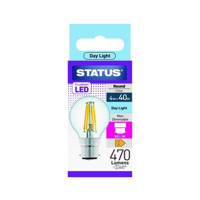 Status Round Filament Led BC 4w=40w Bulb