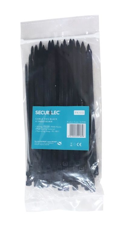 Securlec Cable Ties Black 4.8x180mm Pk100
