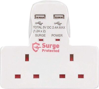 STATUS 2 WAY USB SURGE PROTECTED SOCKET ADAPTOR