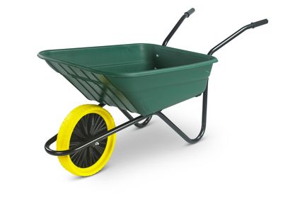 WHEELBARROW GREEN POLY PAN BLACK COATED FRAME PUNCTURE PROOF  SHGPP