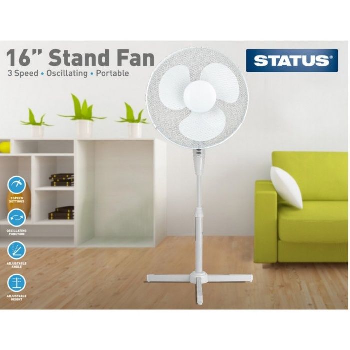 16" WHITE STATUS STAND FAN