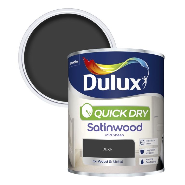 DULUX QUICK DRY SATINWOOD BLACK 750ML