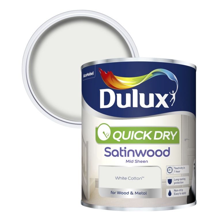 DULUX QUICK DRY SATINWOOD WHITE COTTON 750ML