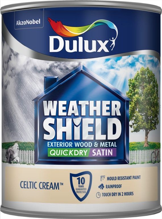 DULUX WEATHERSHIELD EXTERIOR SATIN CELTIC CREAM 750ML