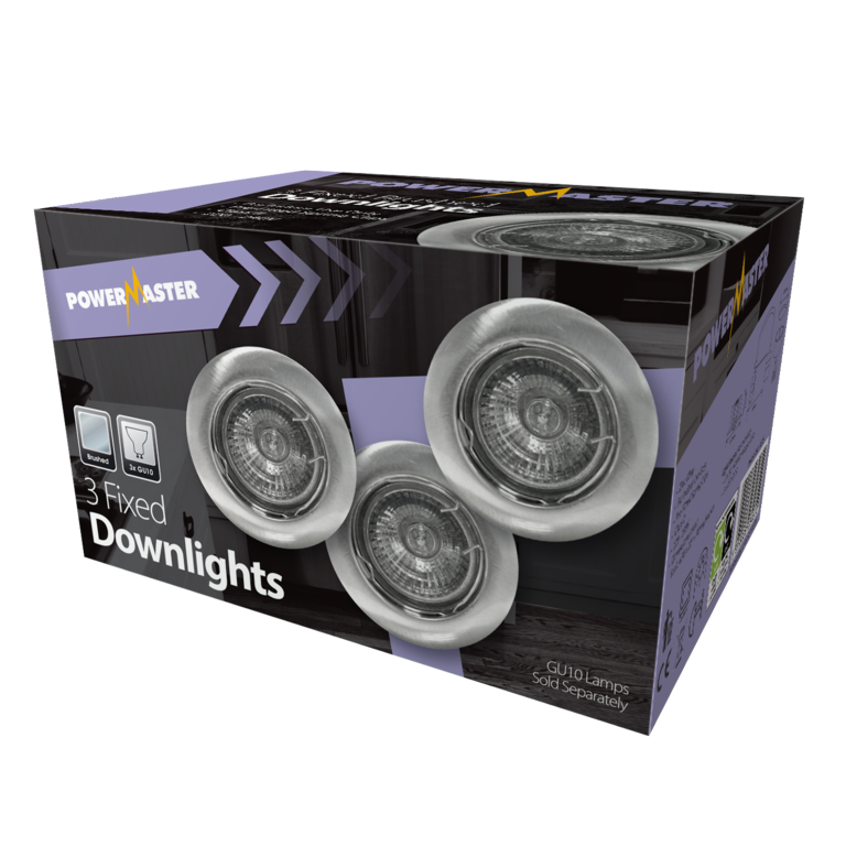 GU10 DOWNLIGHTS BRUSHED CHROME 3 PACK
