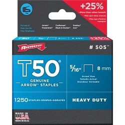 ARROW T50 STAPLES 8MM (1250)