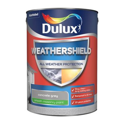 DULUX WEATHERSHIELD SMOOTH MASONRY PAINT CONCRETE GREY 5LT