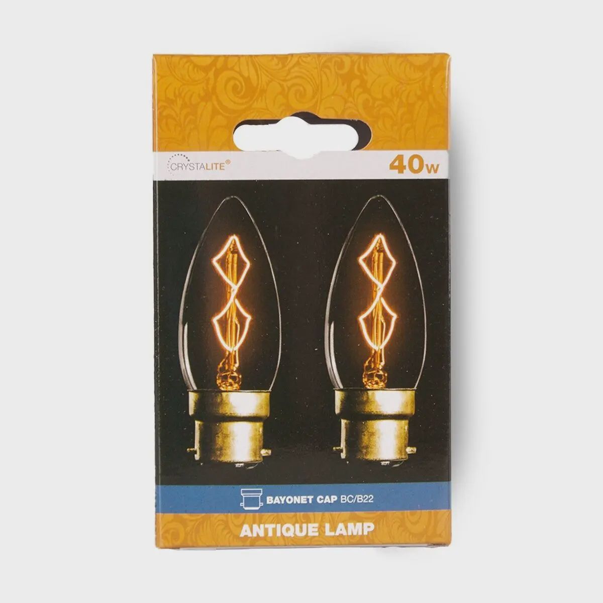 2PACK CRYSTALITE ANTIQUE LAMP 40W CANDLE BULB SES/E14