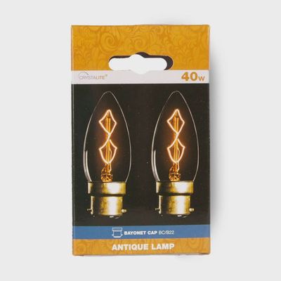 2PACK CRYSTALITE ANTIQUE LAMP 40W CANDLE BULB SES/E14