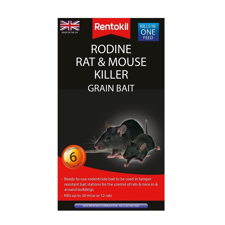 RENTOKIL RODINE RAT &amp; MOUSE KILLER GRAIN BAIT 6 SACHETS