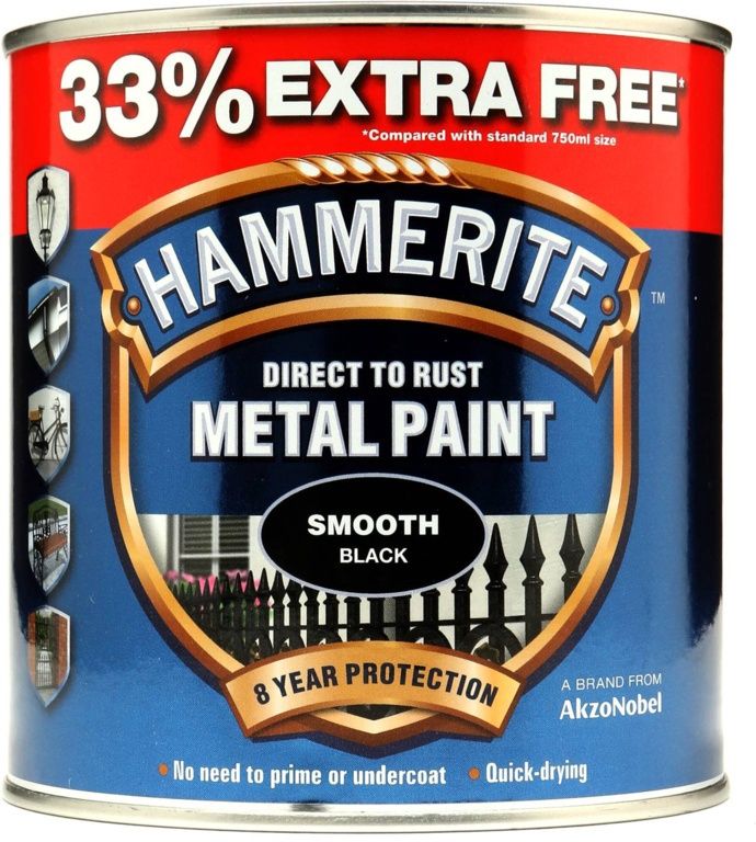 HAMMERITE SMOOTH BLACK 750ML+33% FREE (1 LTR)