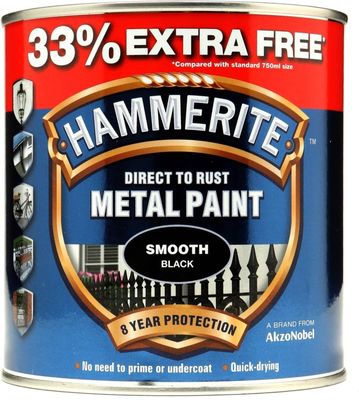 HAMMERITE SMOOTH BLACK 750ML+33% FREE (1 LTR)