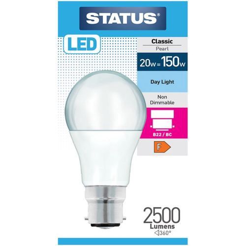 20W = 150W STATUS LED  A80 GLS  B22 PEARL DAY LIGHT 1 PK