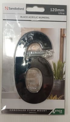 Black Acrylic Numeral 6  120mm