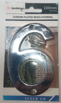 Chrome Plated Brass Numeral 6 100mm