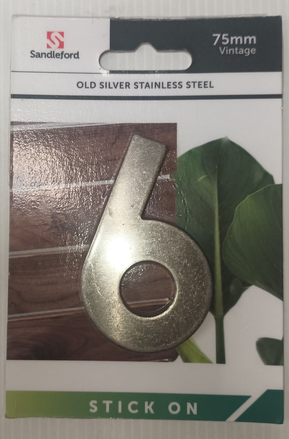 OLD SILVER STAINLESS STEEL NUMERAL 6