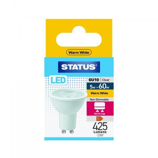 5W = 60W 425 LUMENSSTATUS LED GU10 38° CLEAR WARM WHITE