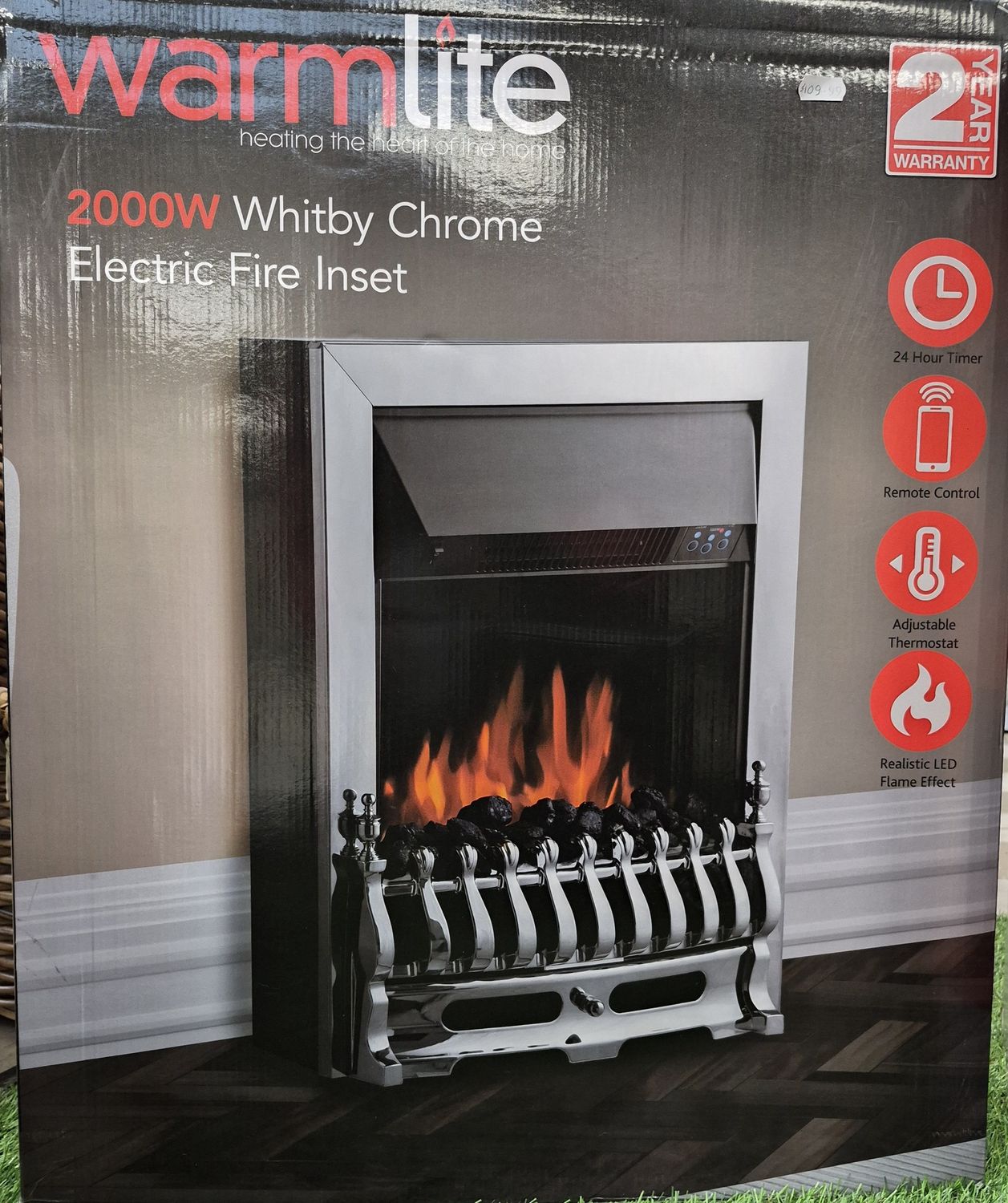 WARMLITE WHITBY CHROME ELECTRIC FIRE INSET 2000W