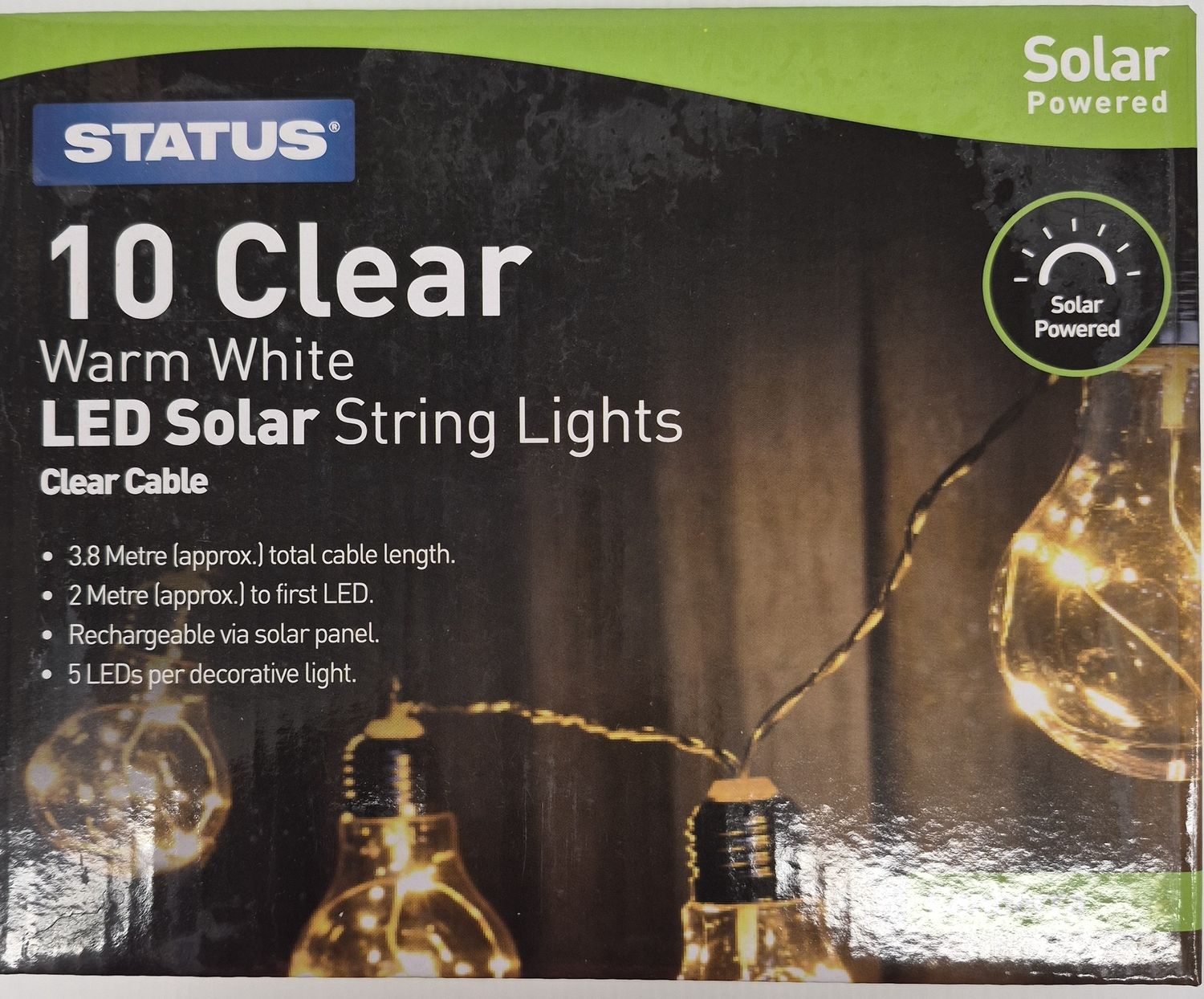 SOLAR STRINGER LIGHTS WARM WHITE CLEAR 10
