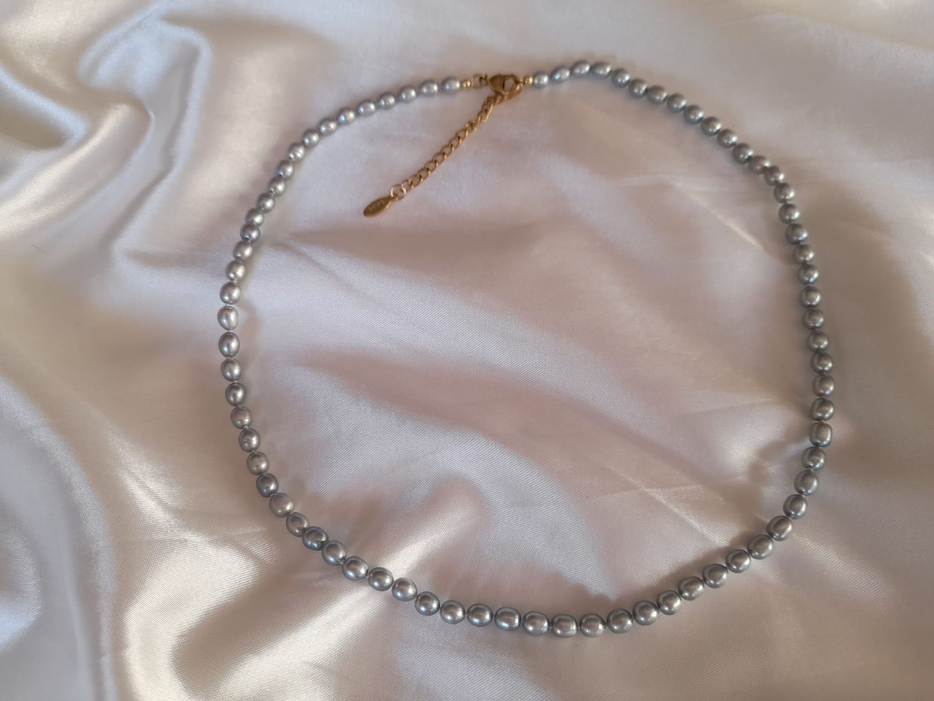 Baroque rice pearl necklace Silver moon