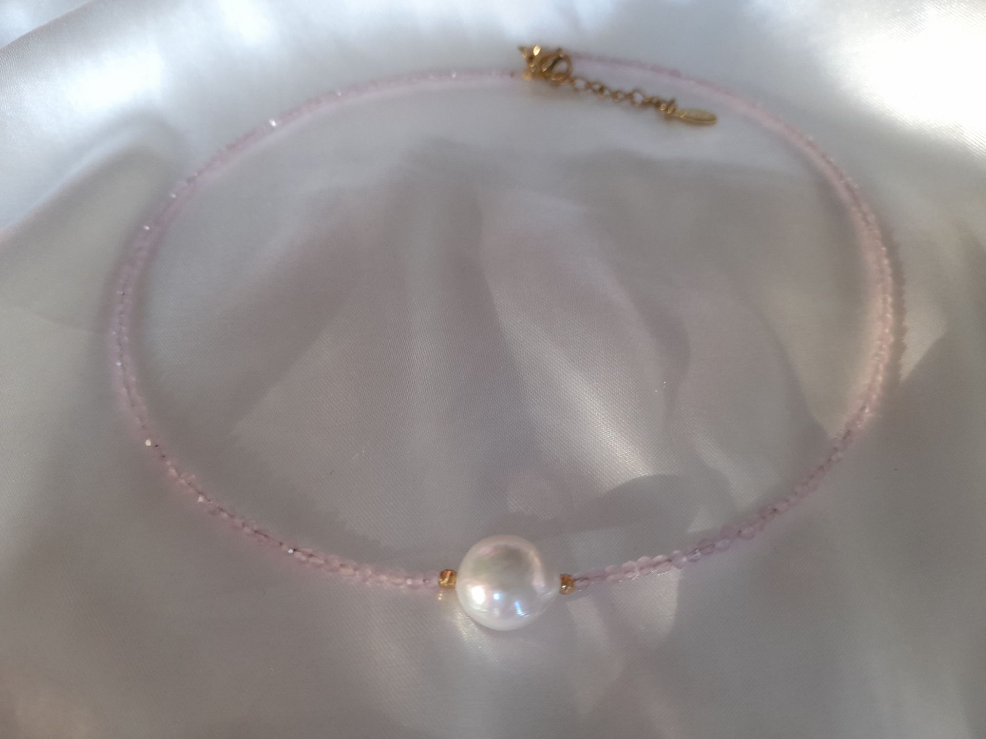 Baroque Teardrop Pearl & pink quartz necklace