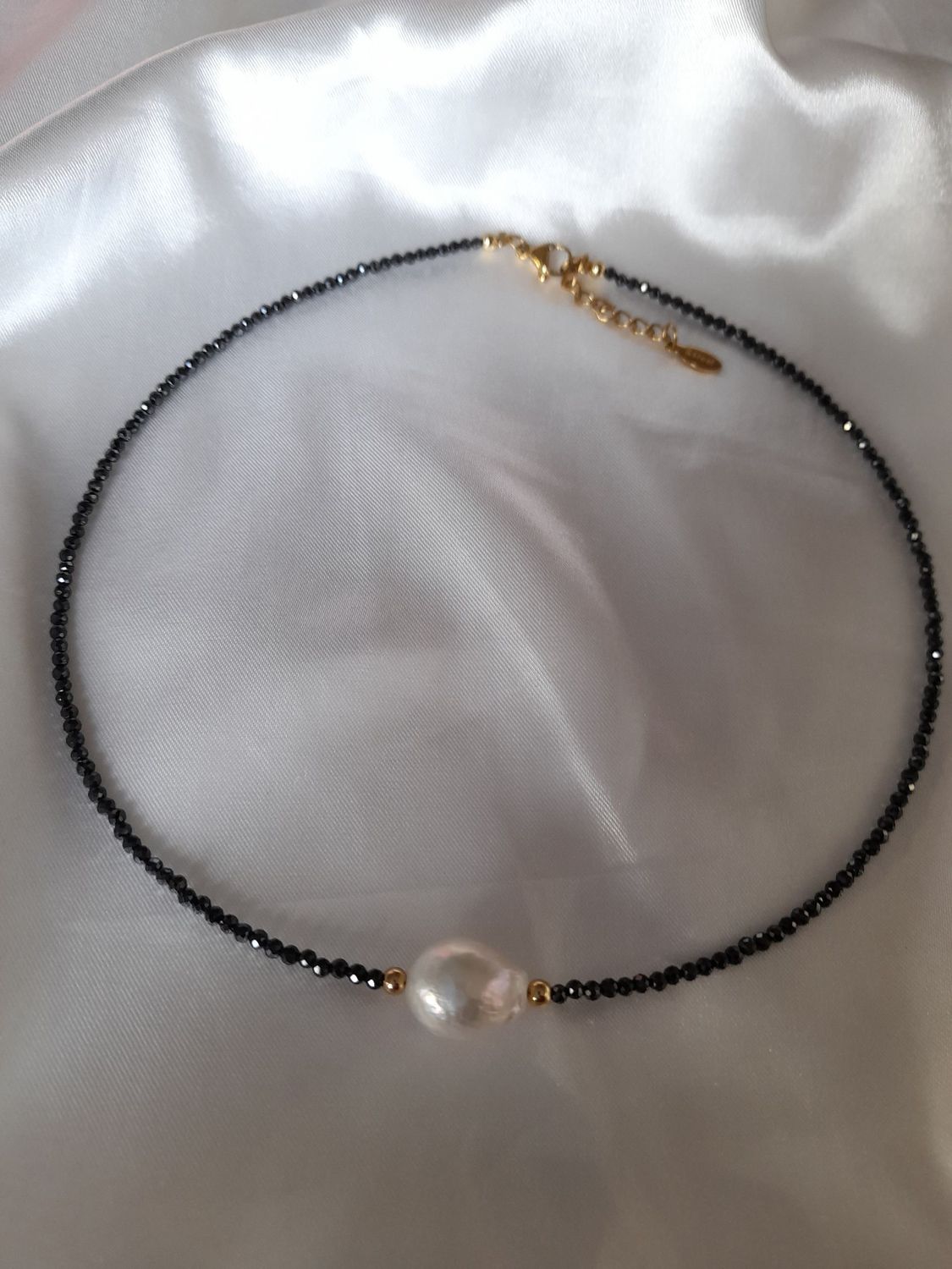 Baroque Teardrop Pearl & black zirconia necklace