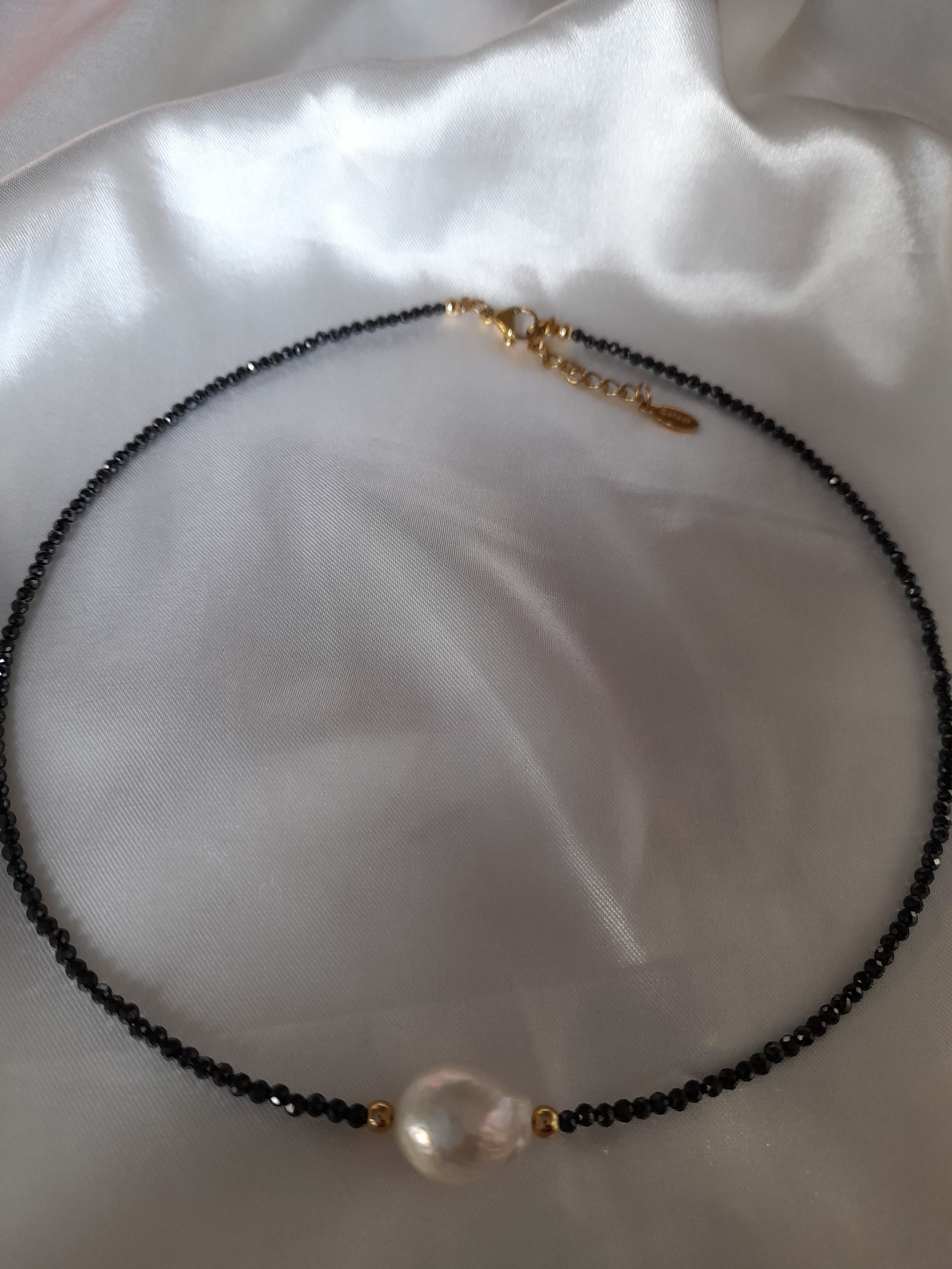 Baroque Teardrop Pearl & black zirconia necklace