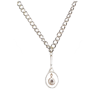 Silver necklace with tennis raquet and internal Cubic Zirconia stone