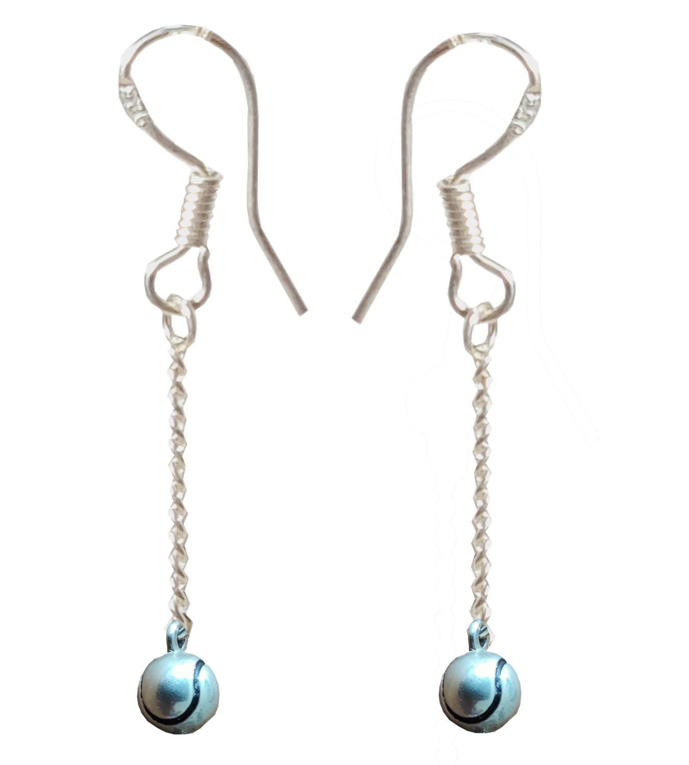 Silver drop earrings with a pair of silver tennis balls