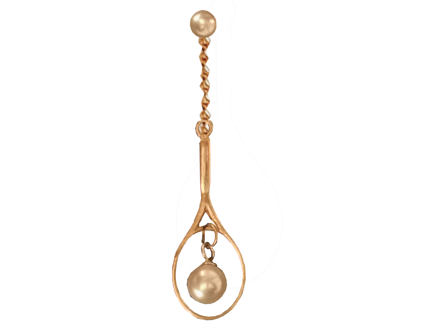 9ct gold tennis racquet with drop pearl gold chain and gold stud