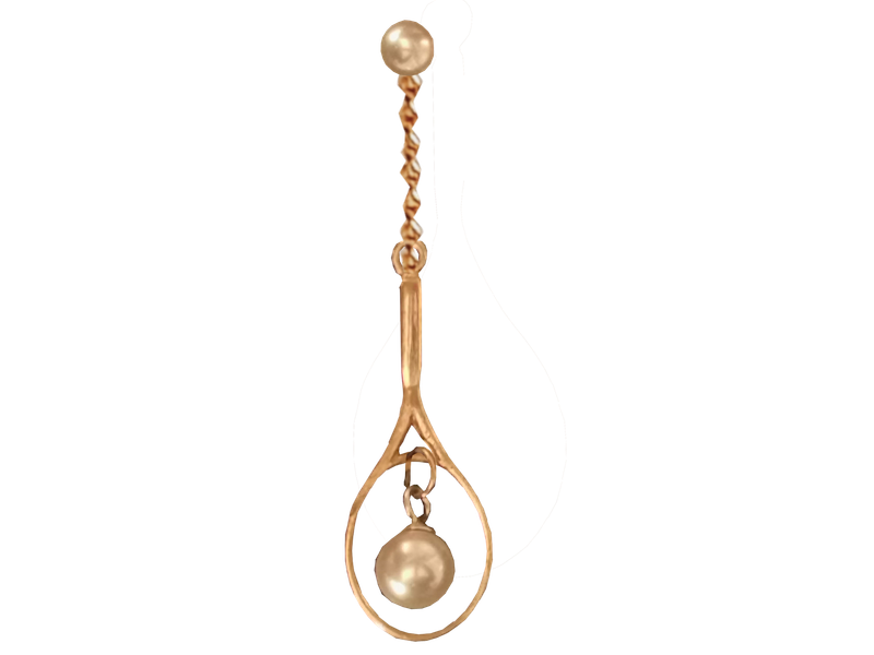 9ct gold tennis racquet with drop pearl gold chain and gold stud