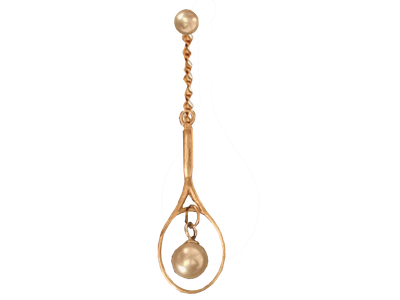 9ct gold tennis racquet with drop pearl gold chain and gold stud