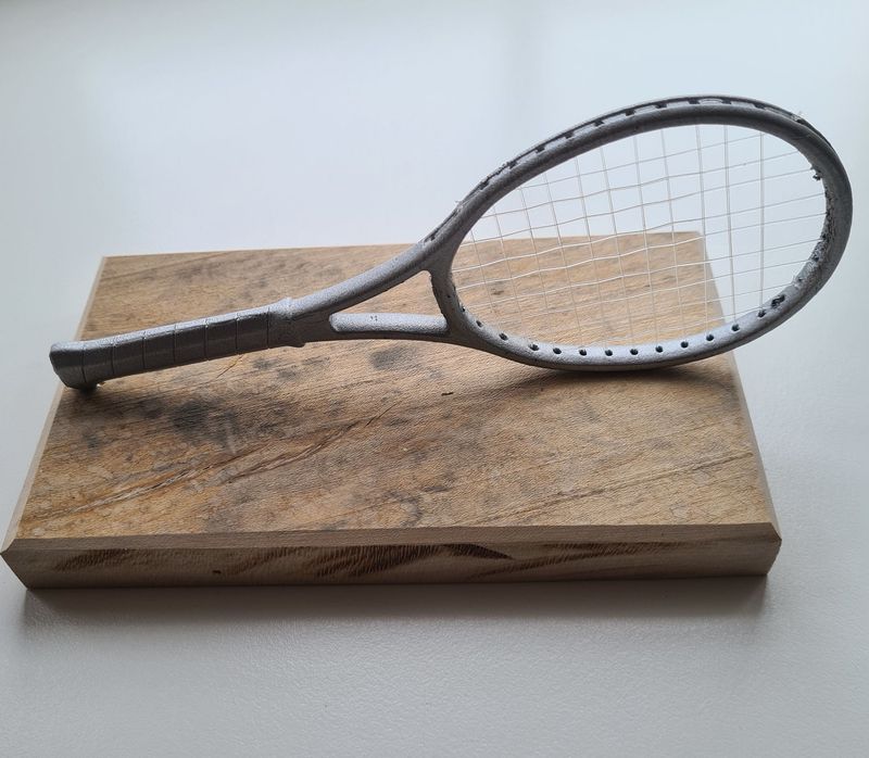 Presentation Stand 1/4 scale of a full size HEAD raquet with ash wood base