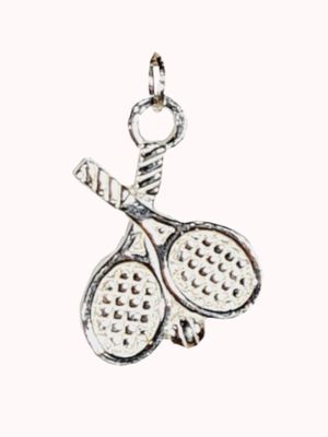 Silver Drop tennis Earrings with a pair of small crossed  silver tennis raquets