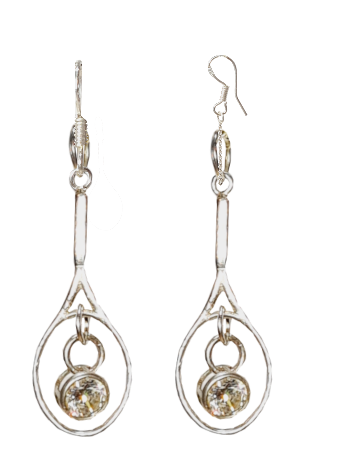 Silver tennis racquet with internal birthsotone