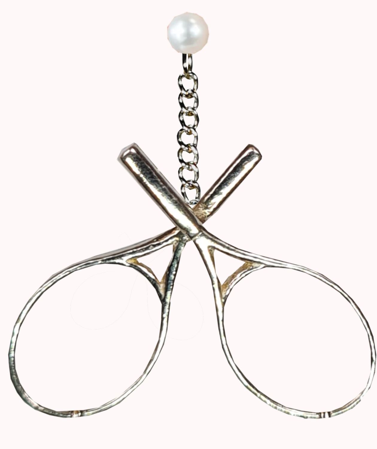 Silver crossed earings with silver chain and top paearl stud