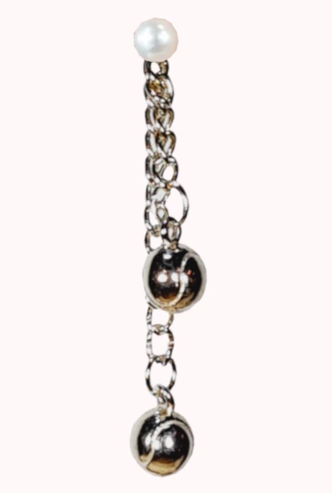 Silver earrings with two silver tennis balls and top pearl