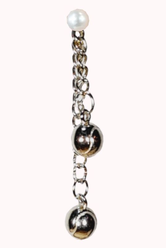 Silver earrings with two silver tennis balls and top pearl