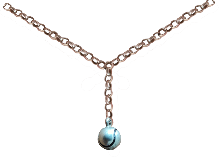 Silver ankle bracelet with drop down chain and tennis ball
