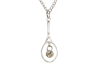 Silver necklace with tennis racquet and internal Cubic Zirconia stone