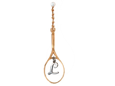 9ct gold earring with an intenal  letter L on a gold chain with pearl stud