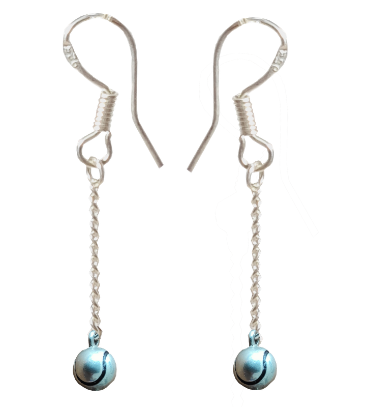 Silver drop earrings with a pair of silver tennis balls